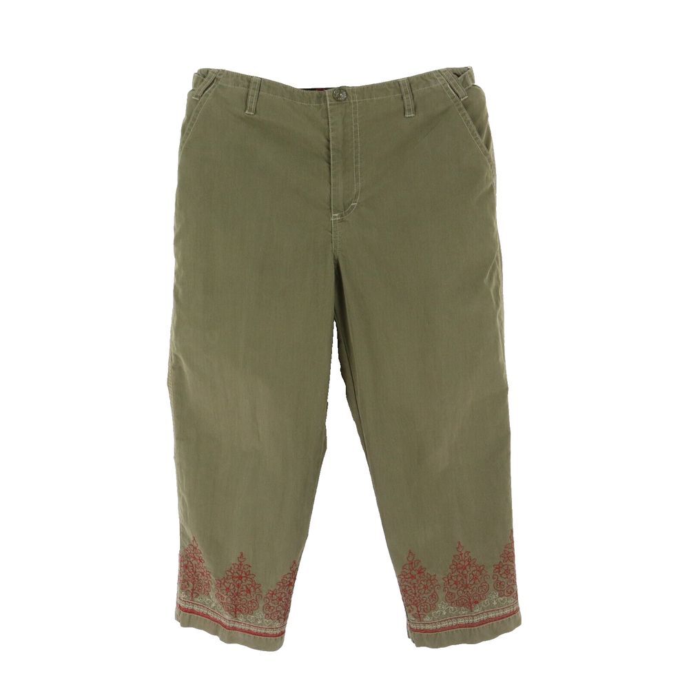 Gloria Vanderbilt Capri Pants Womens 8 Green Cotton Embroidered Flowers Mid Rise